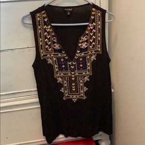 Lucky Brand Black Embroidered Tank Top